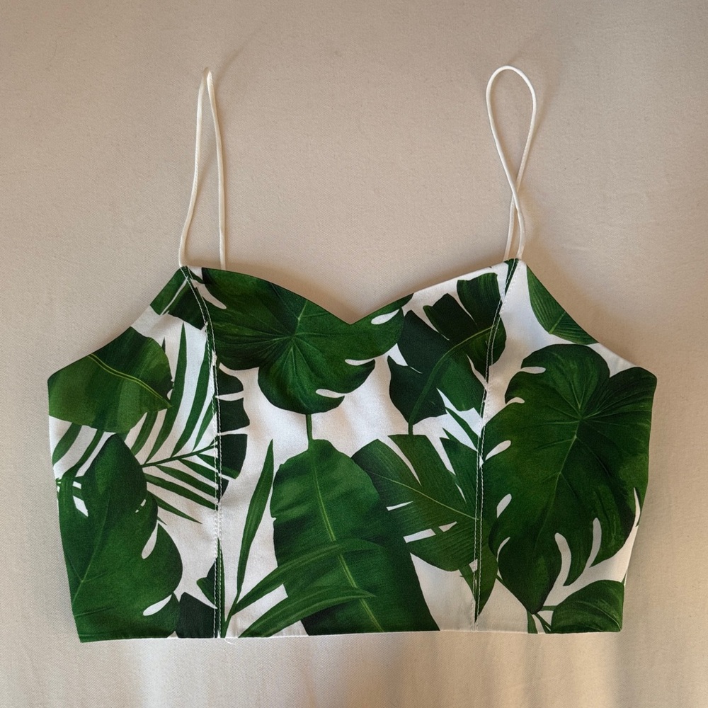 Silk Tropical Leaf Print Crop Top